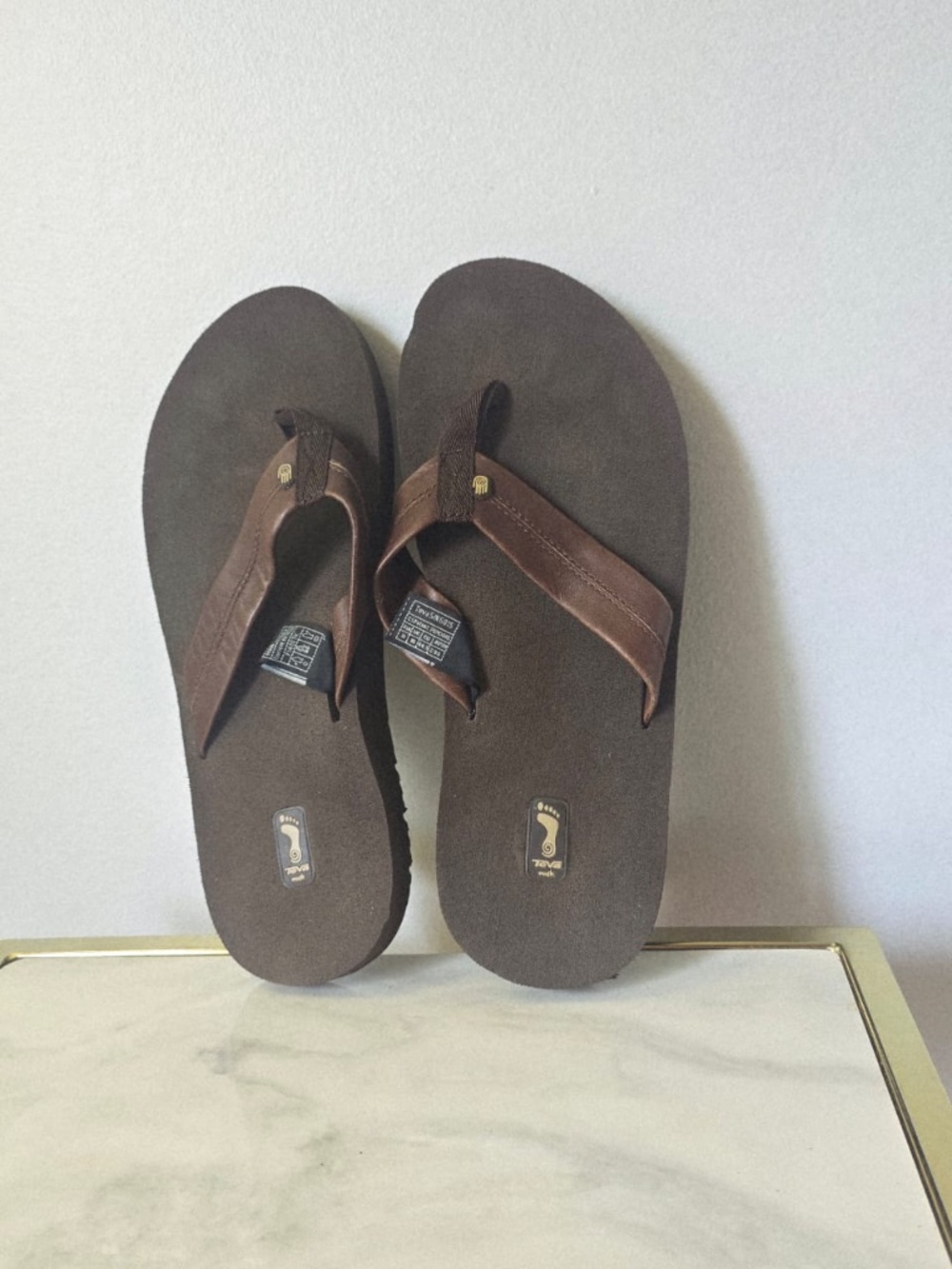 Teva Men’s Voya Flip Leather Sandals Brown Mush Topsole Leather Straps Size 11
